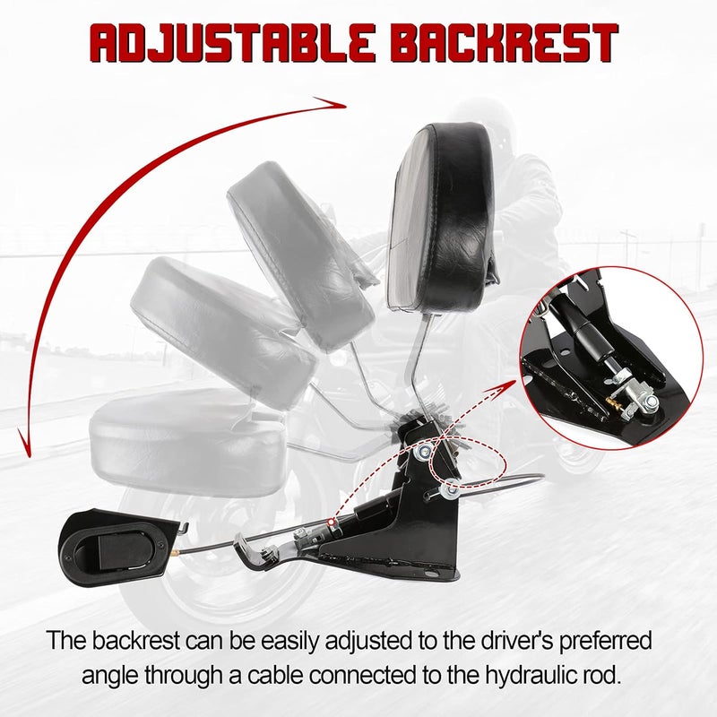 INNOGLOW Motorcycle Adjustable Driver and Rider Backrest with Chrome Mounting Kit for Harley Touring Electra Glide Road King Street Glide CVO 2009-2020 - Image 5